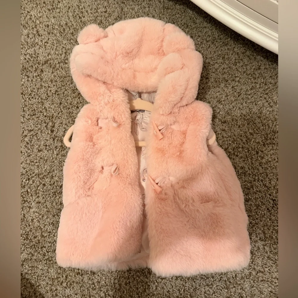 3-6 pink faux fur vest with bear ears